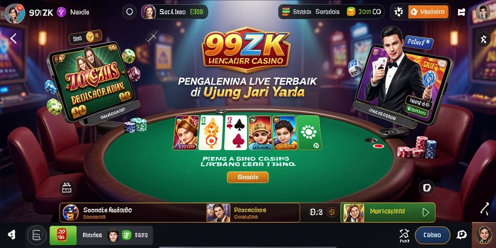 Screenshot permainan 99ZK menampilkan dealer profesional dan suasana kasino langsung.