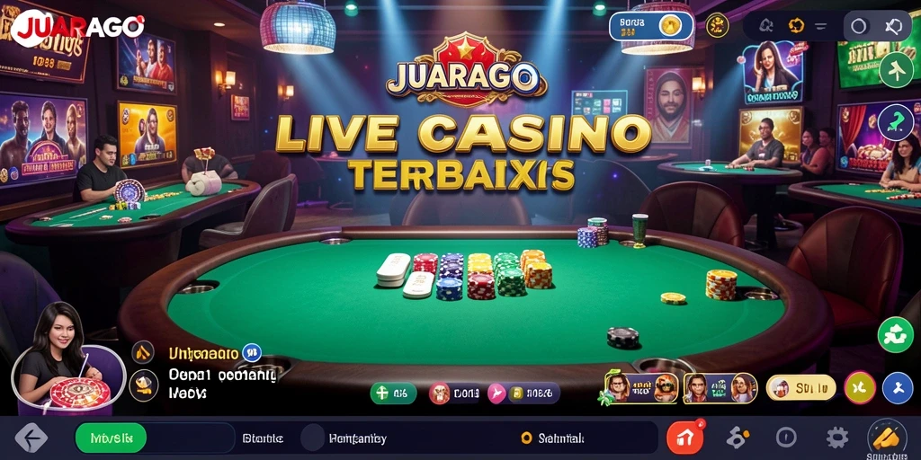Screenshot gameplay JUARAGO yang menunjukkan dealer langsung dan suasana kasino.