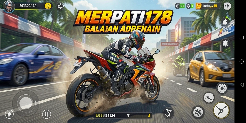 Tampilan gameplay seru dalam balapan motor MERPATI178.