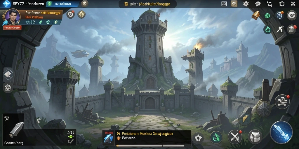 Tampilan gameplay Tower Defense yang intens dalam SPY77.