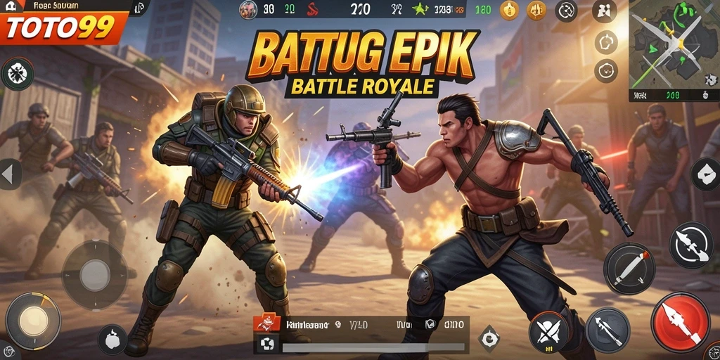 Screenshot TOTO99 menampilkan aksi mendebarkan dalam Battle Royale.