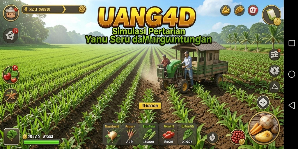 Tangkapan layar utama UANG4D menampilkan aktivitas bertani yang seru dan interaktif.